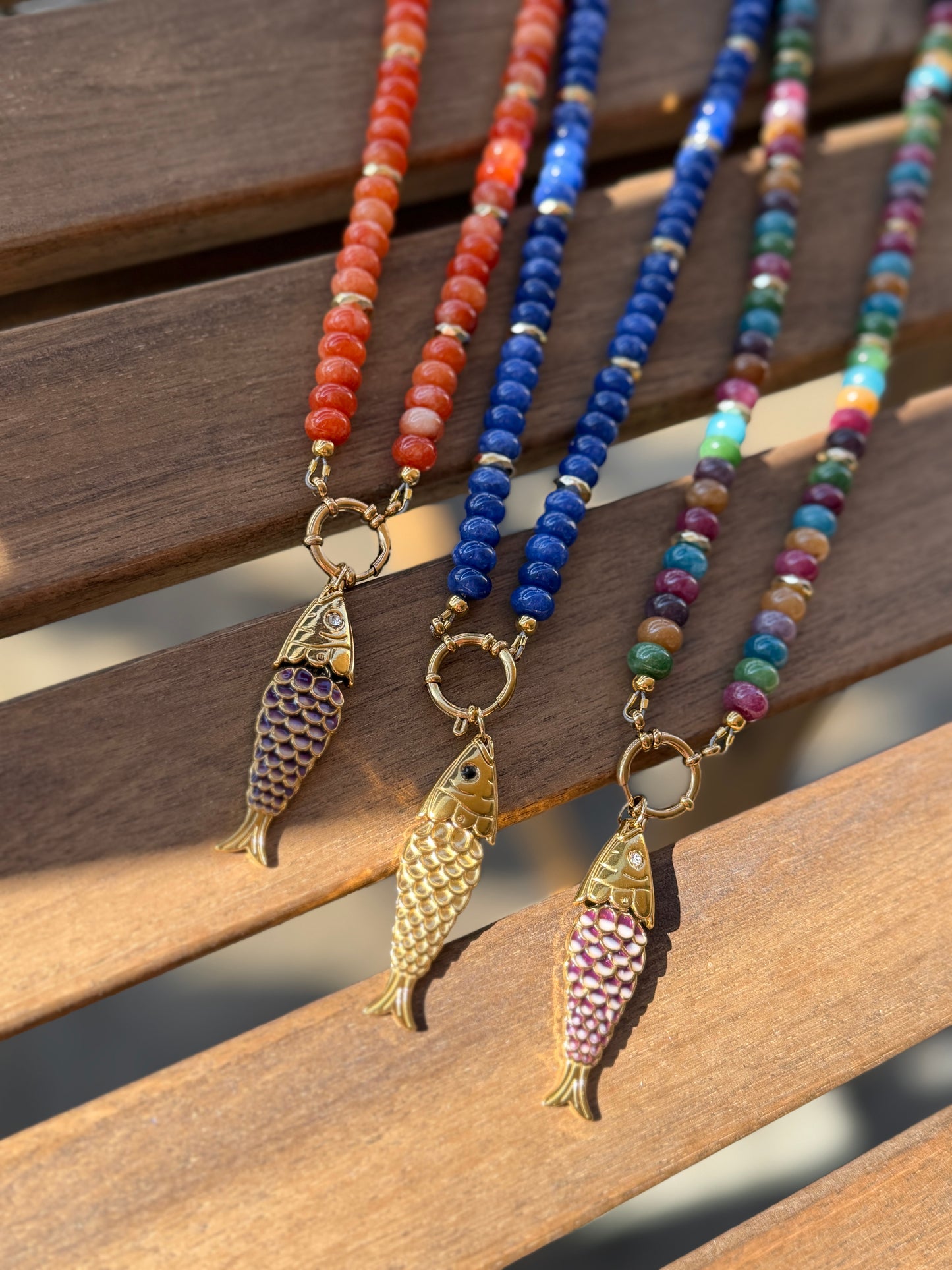 Gemstone Fish Charm Necklace