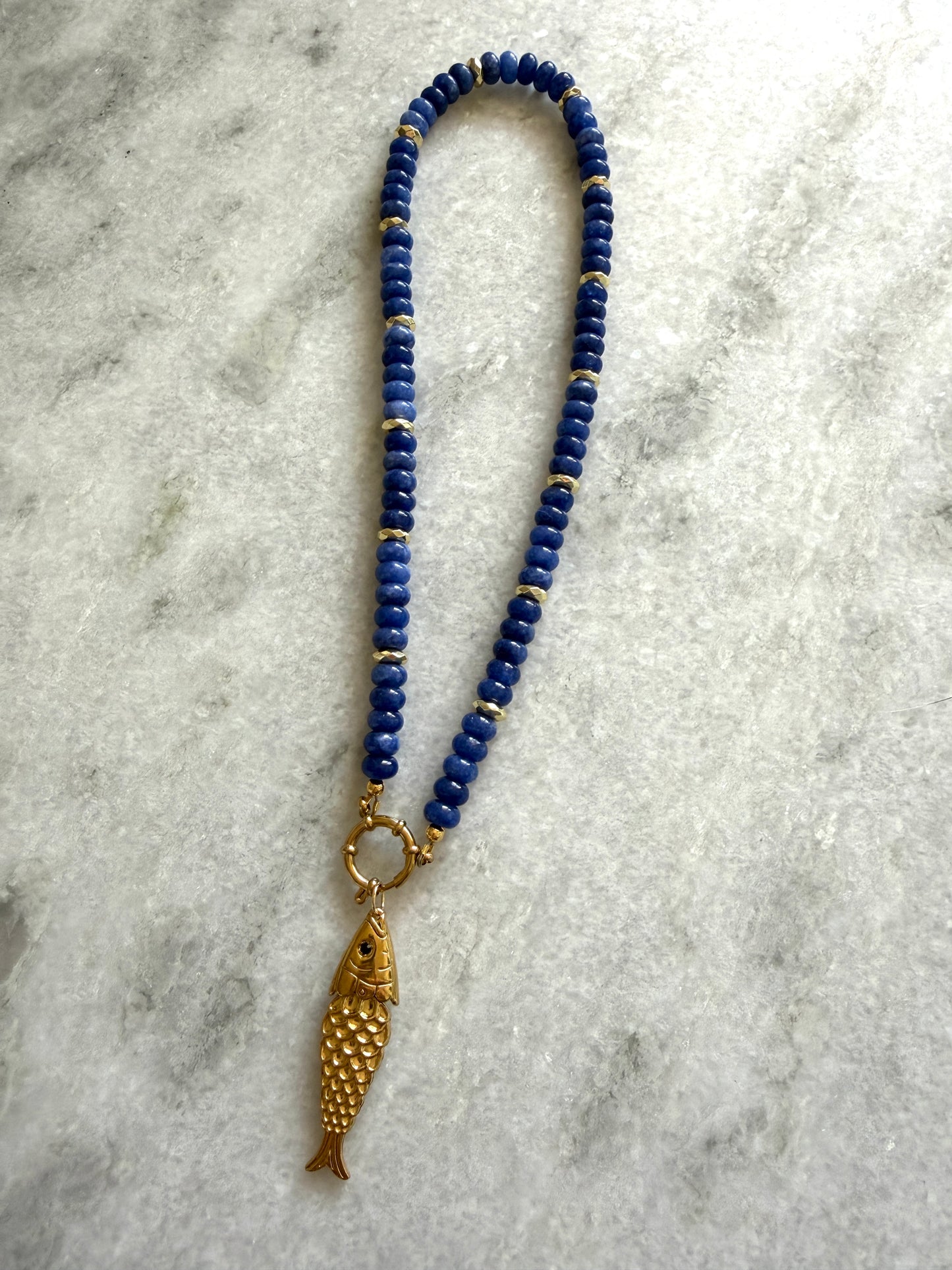 Gemstone Fish Charm Necklace