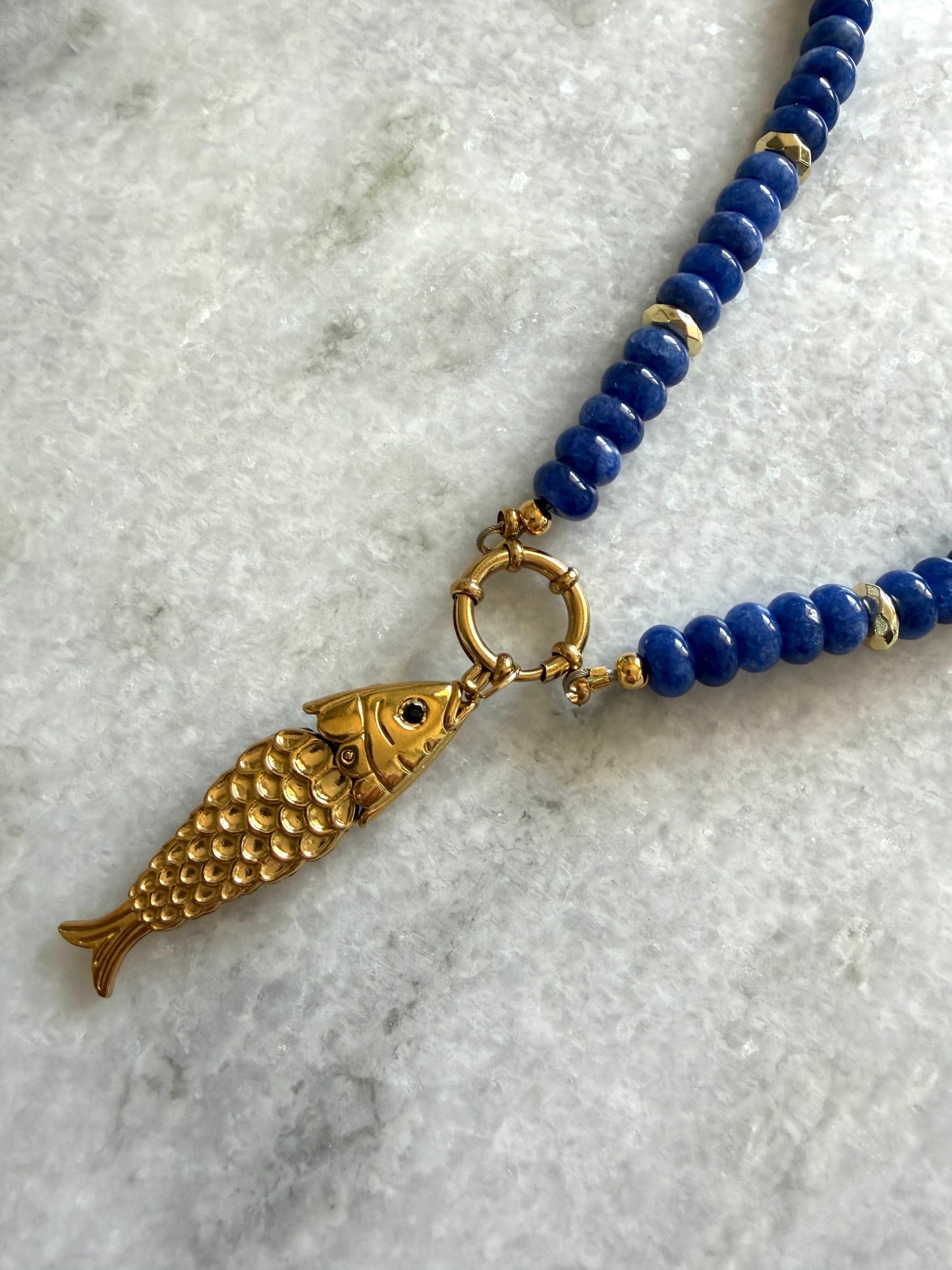 Gemstone Fish Charm Necklace
