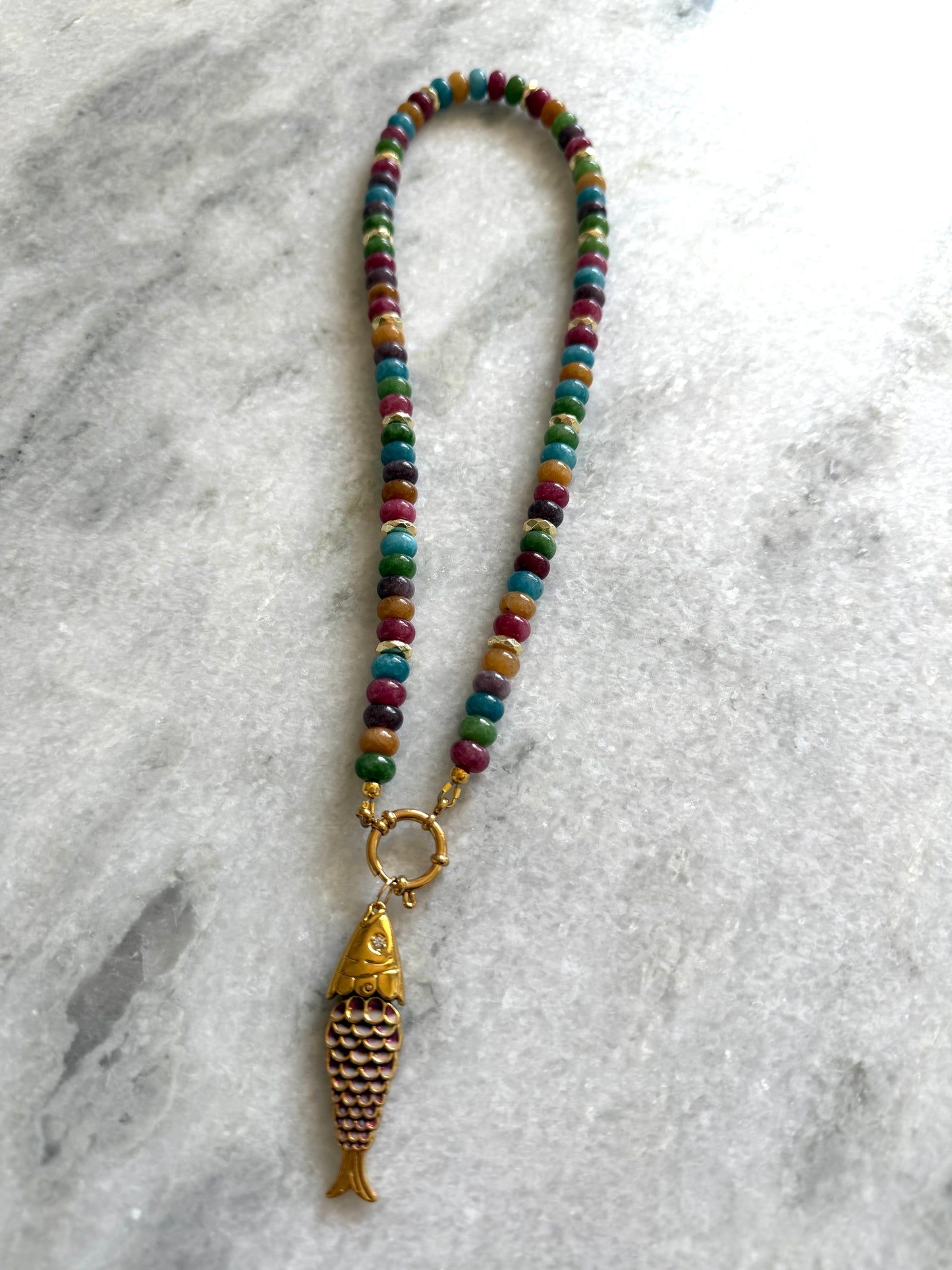 Gemstone Fish Charm Necklace
