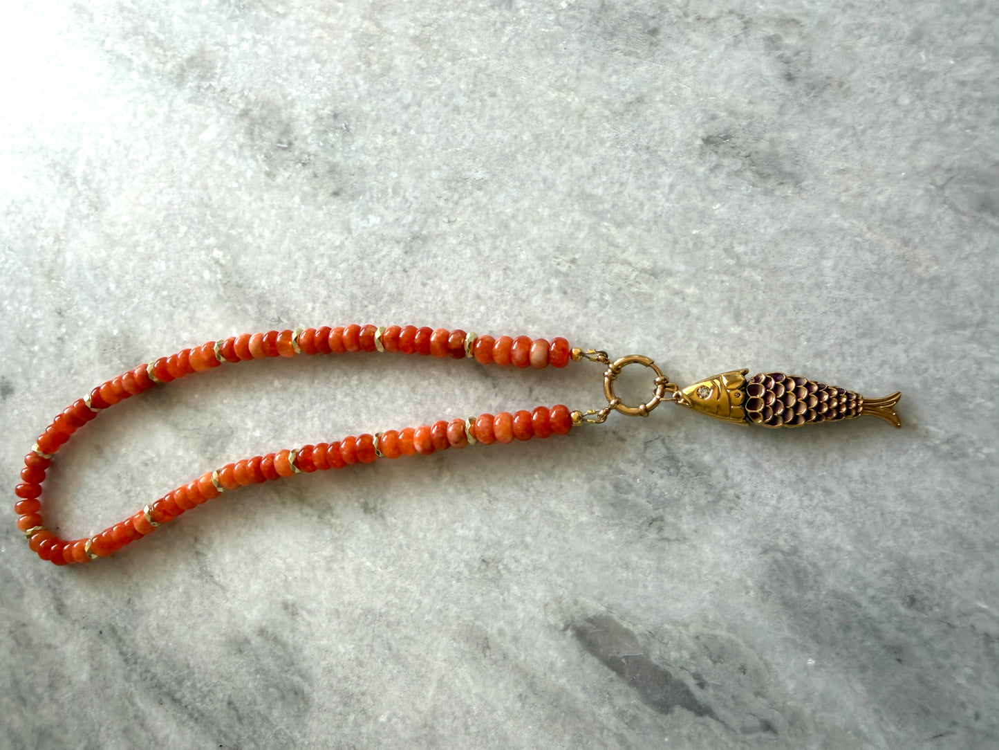 Gemstone Fish Charm Necklace