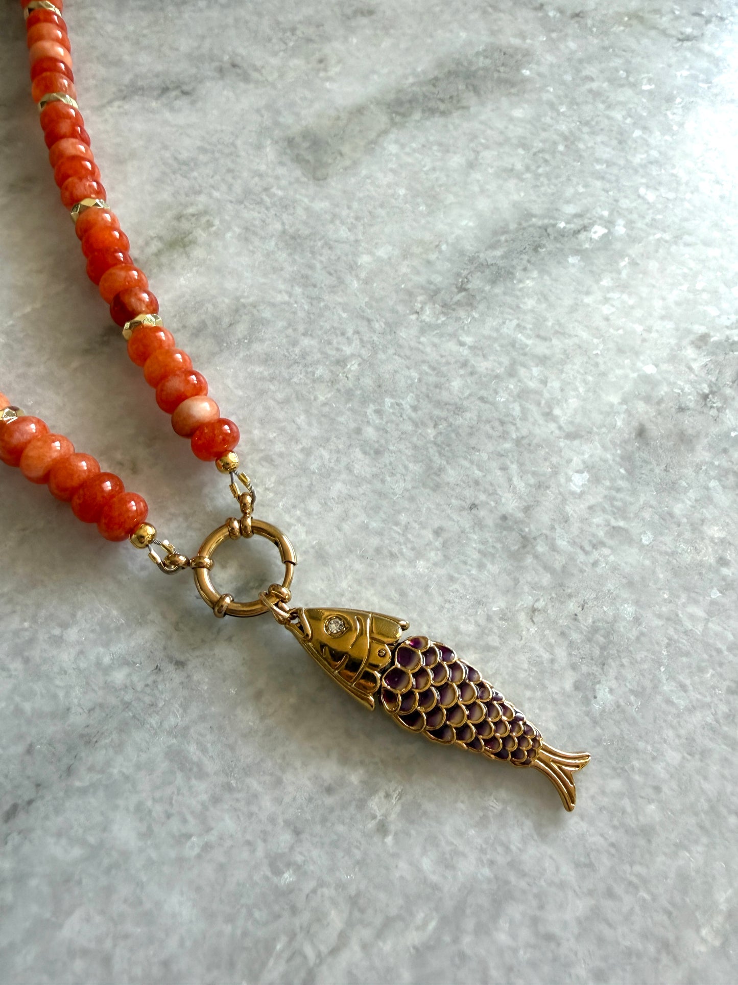 Gemstone Fish Charm Necklace